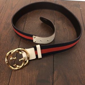 Gucci unisex belt in white leather and black and red canvas 90/36